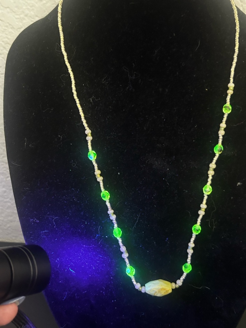 Vintage UV Reactive Green Beaded Necklace